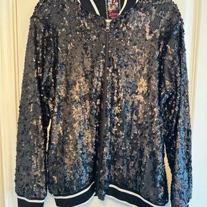 Johnny Was Sequin Black Bomber Jacket and matching wide leg Pants